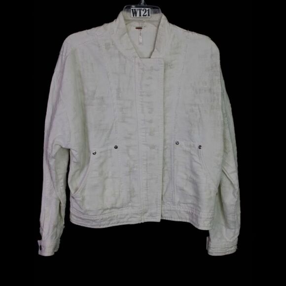 Free People womens jacket Tattered Distressed white denim tennis jacket SMALL - Picture 1 of 8
